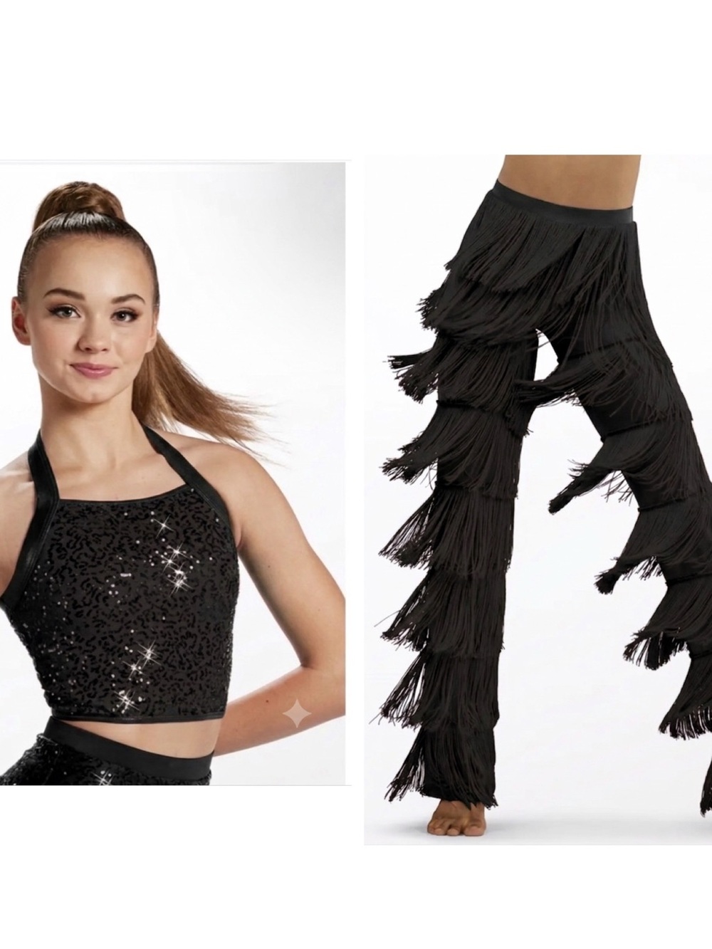Balera Weissman | Two Piece Black Fringe Pants and Sequined Halter Crop Top, SA